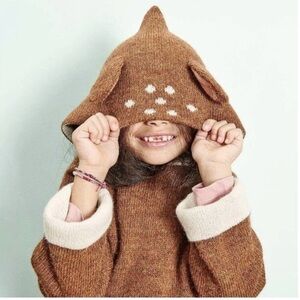 OEUF Be Good Bambi Alpaca HEAVY Hooded Sweater COAT Jacket Zip-Back  WINTER 9m